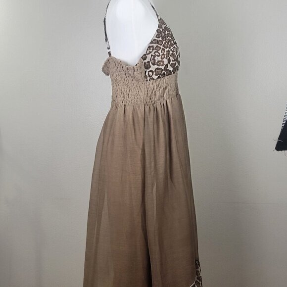 DOTS Maxi Long Summer Date Dress Leopard Animal Print Sz 1X Sheer Chiffon Beach - Picture 2 of 10